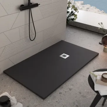 Receveur de douche en résine noire à trou latéral PLUS