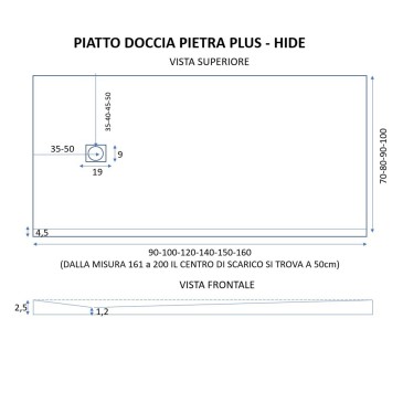 Piatto doccia in resina Grigio Scuro foro laterale PASSION