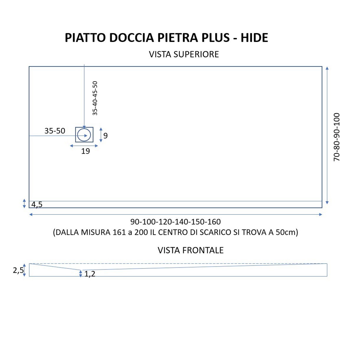 Piatto doccia in resina tortora foro laterale PASSION