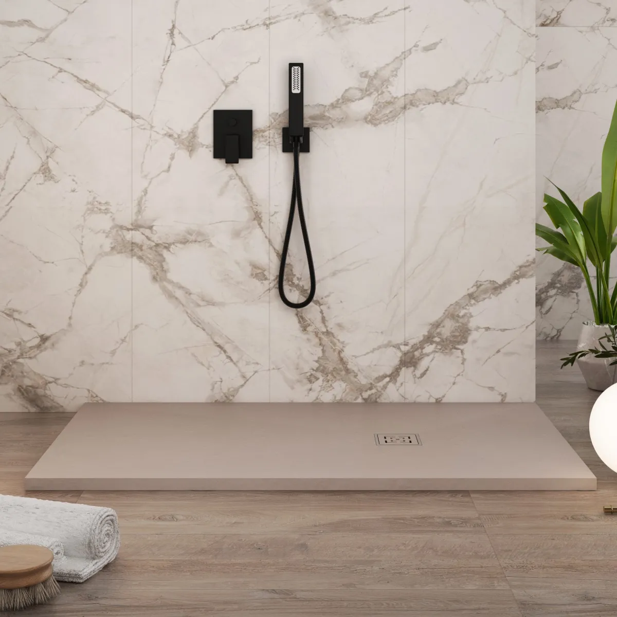 Sandharz-Duschwanne mit seitlichem Loch PASSION