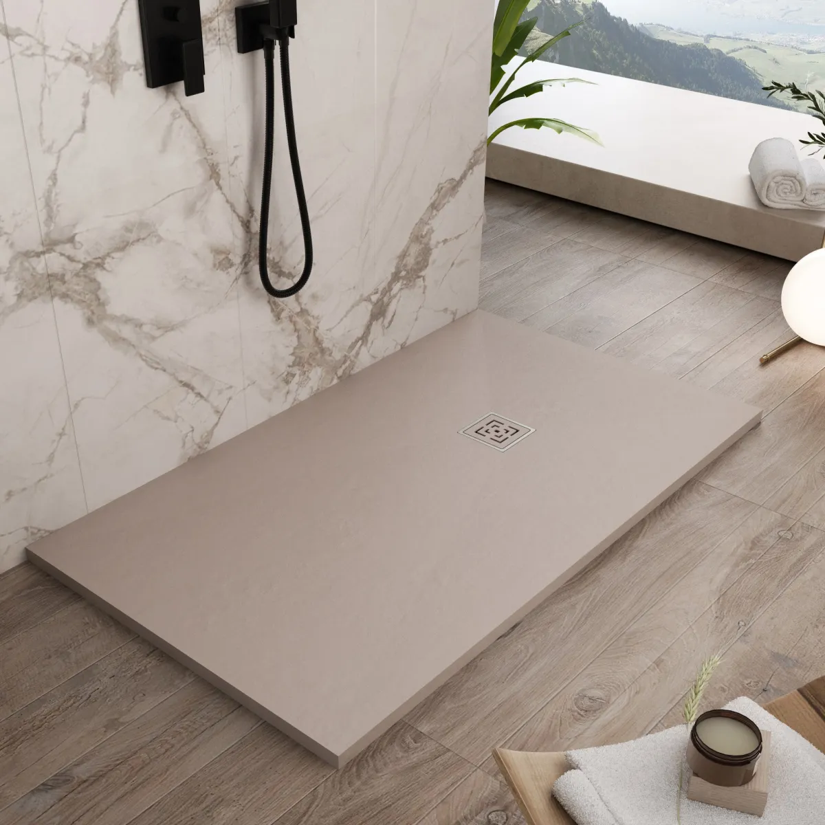 Sandharz-Duschwanne mit seitlichem Loch PASSION