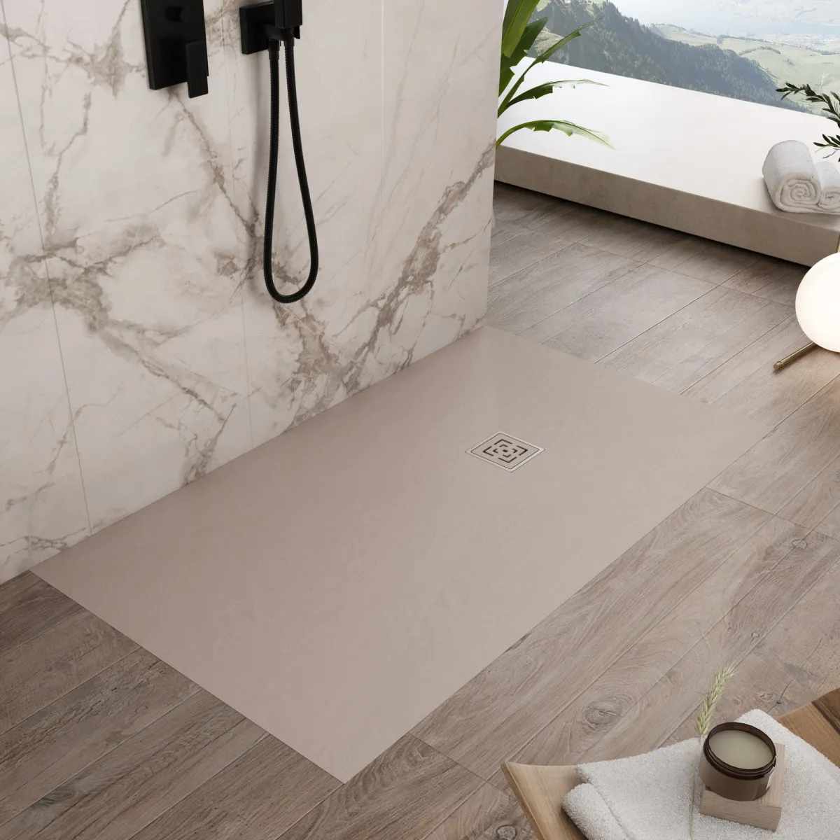 Sandharz-Duschwanne mit seitlichem Loch PASSION