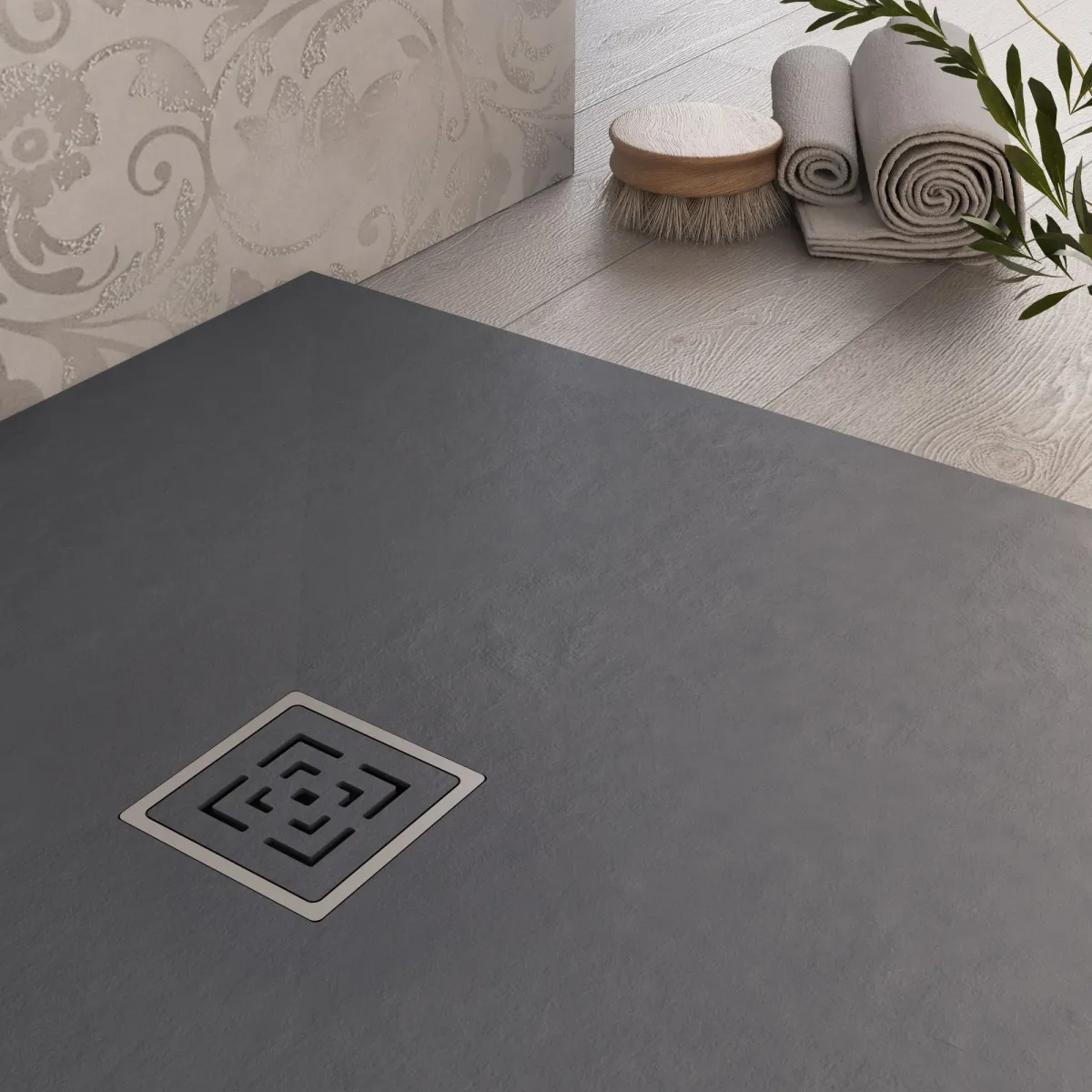 Receveur de douche en résine Dark Grey avec trou latéral PASSION