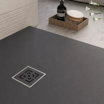 Receveur de douche en résine noire avec trou latéral PASSION