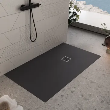 Receveur de douche en résine noire avec trou latéral PASSION