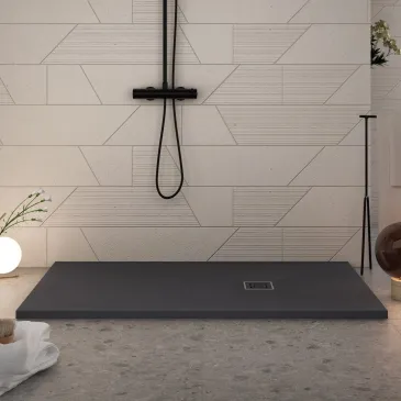 Receveur de douche en résine noire avec trou latéral PASSION