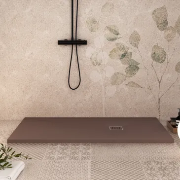 Receveur de douche PASSION en résine marron avec trou latéral