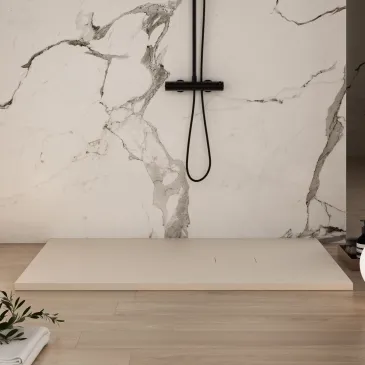 Receveur de douche en résine crème à trou latéral MAKA
