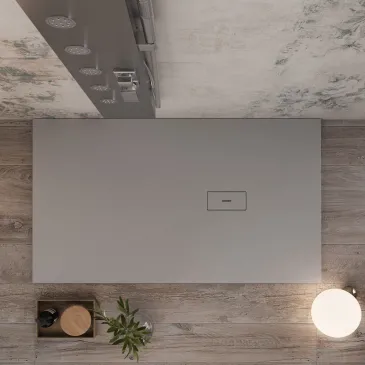 Receveur de douche en résine gris clair avec trou latéral MAKA