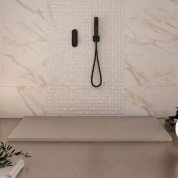 MAKA taubengraue Duschwanne aus Kunstharz mit seitlichem Loch