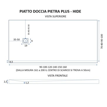 Piatto doccia in resina bianco foro laterale PASSION