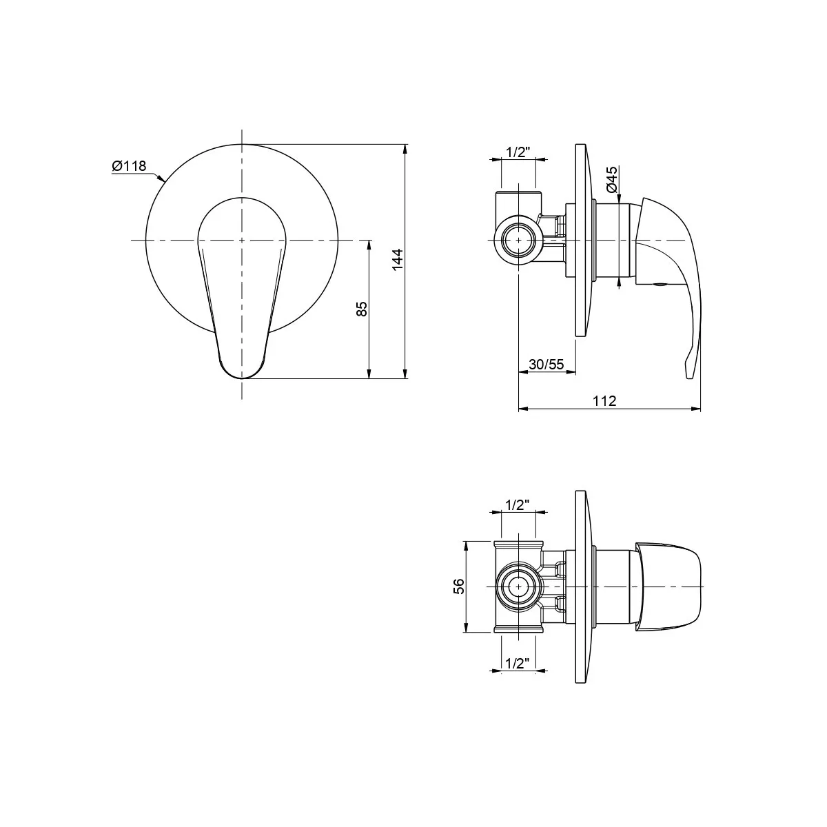 Monocomando Doccia da Incasso Squalo | Mondialshop