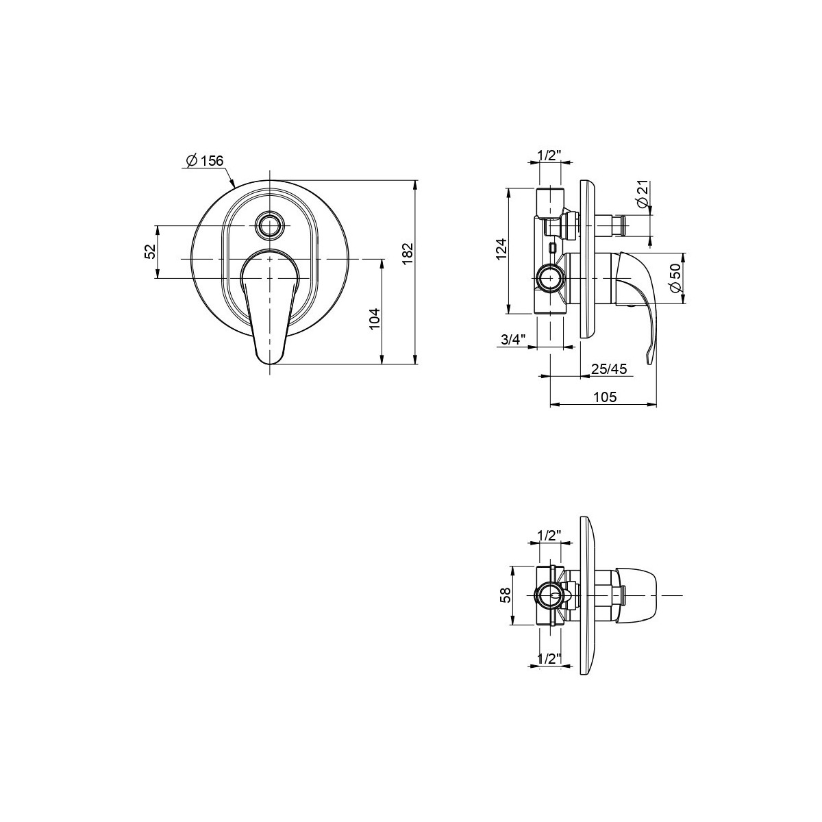 Monocomando doccia incasso con deviatore cromato Squalo