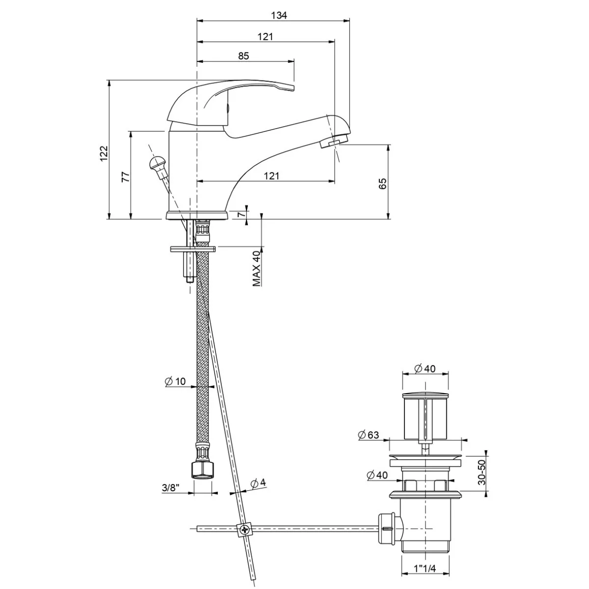 Miscelatore monocomando per lavabo cromato Squalo