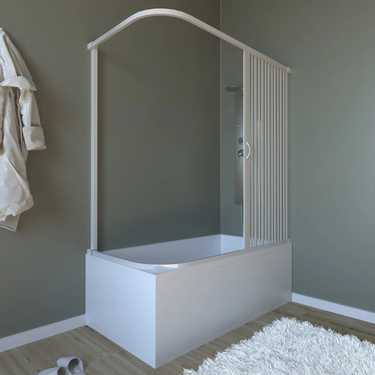 Receveur de baignoire en PVC blanc avec 1 porte pliante