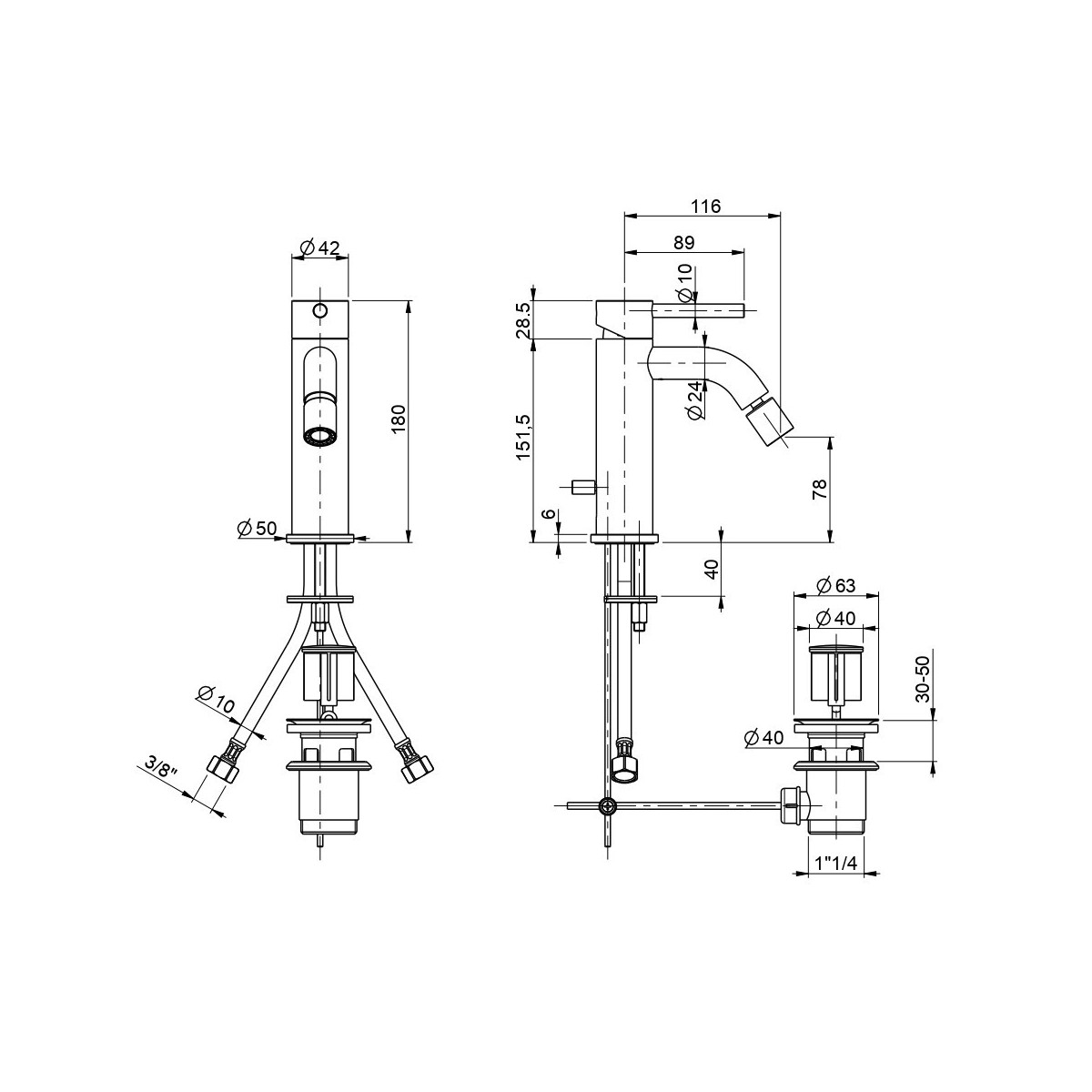 Rubinetto miscelatore bidet cromato Jackie