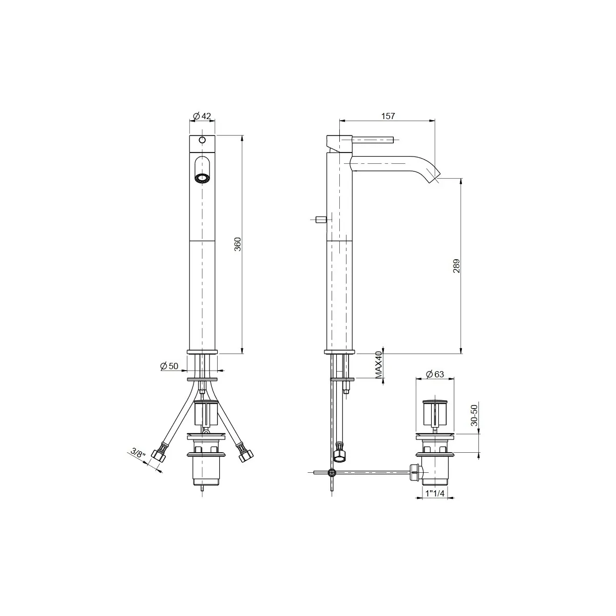 Miscelatore lavabo alto con bocca lunga cromato Jackie