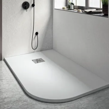 Piatto doccia semicircolare 90x70 70x90 in marmoresina assimmetrico