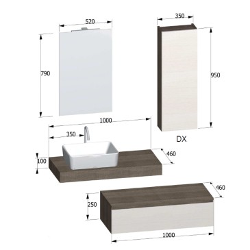 Composition de salle de bain suspendue avec cuvette sur étagère | Duo-750