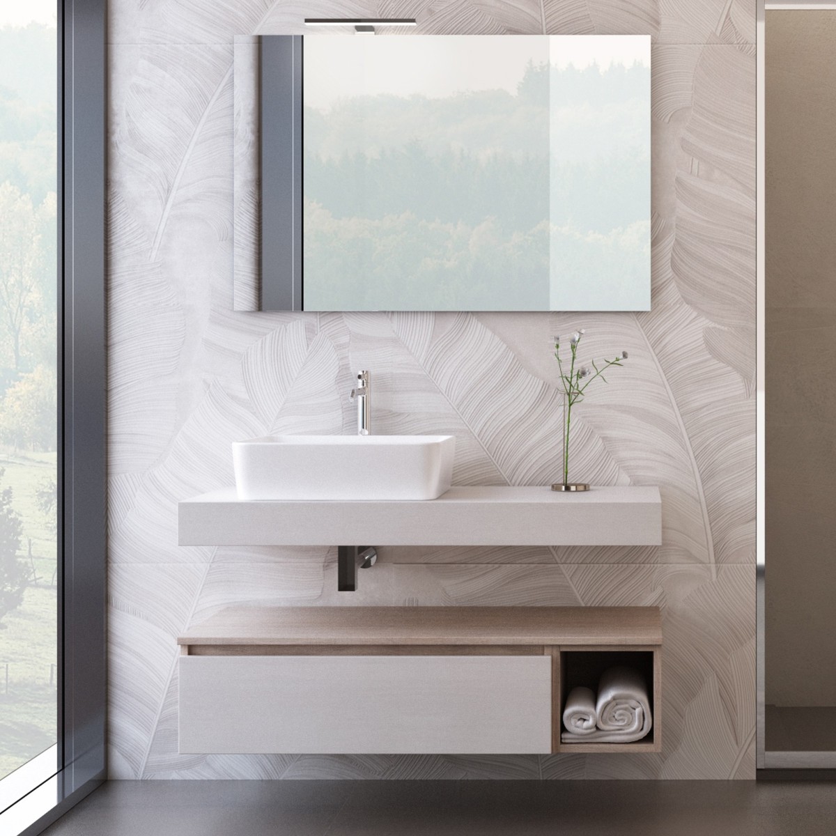 Composizione Bagno Sospesa da 110cm legno Rovere Duo-751