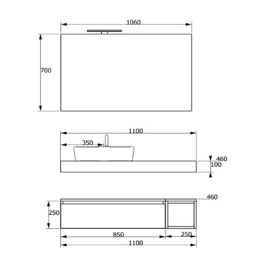 Composizione Bagno Sospesa da 110cm legno Rovere Duo-751