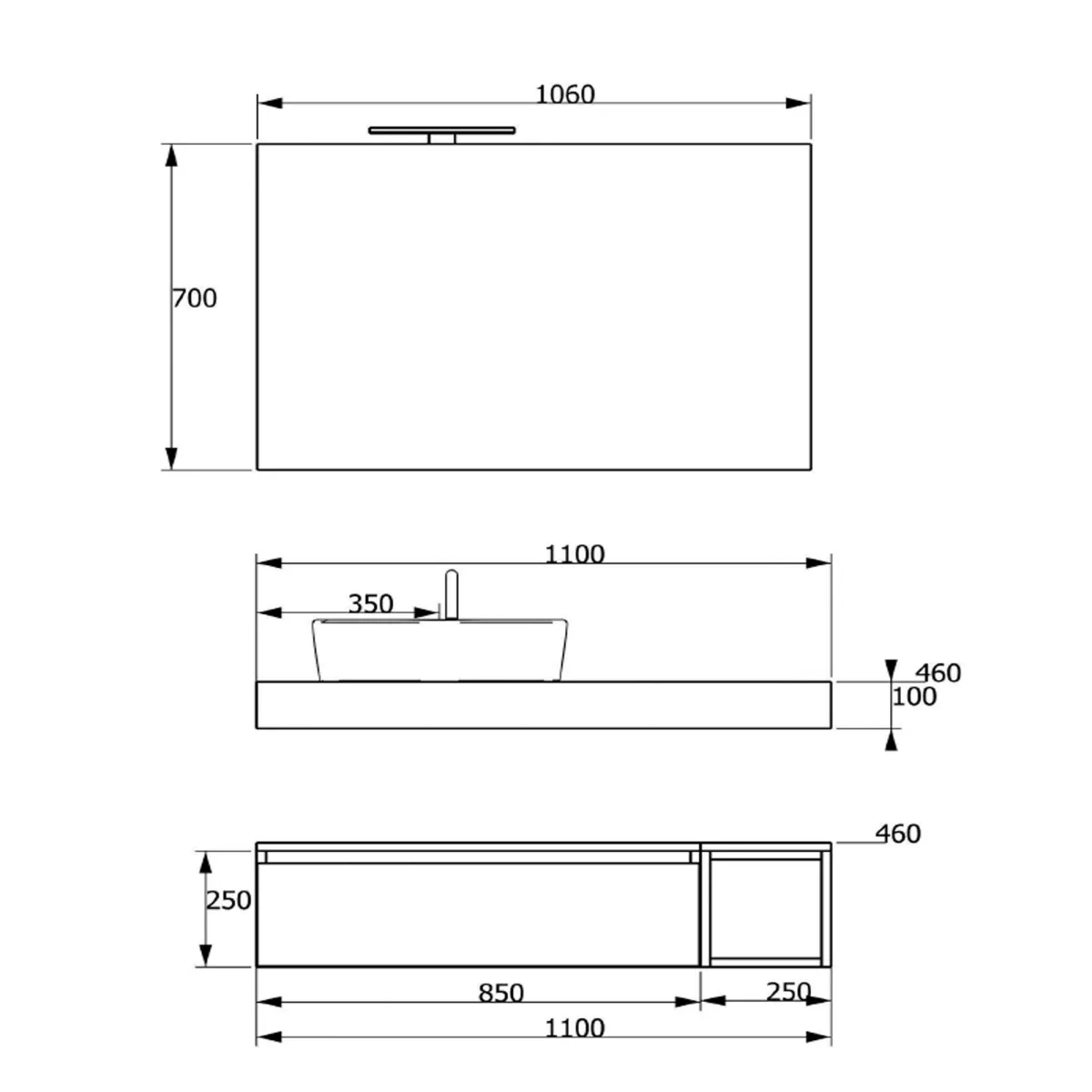 Hängende Badezimmerkomposition von 110 cm aus Duo-751-Eichenholz