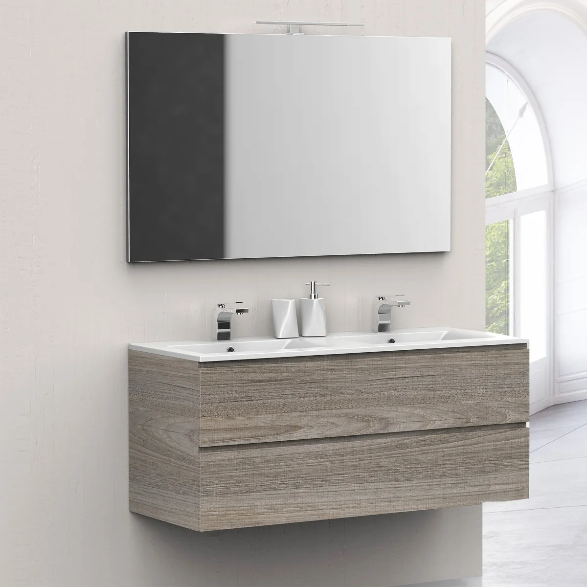 Mobile bagno 120cm sospeso con doppio lavabo legno Rovere