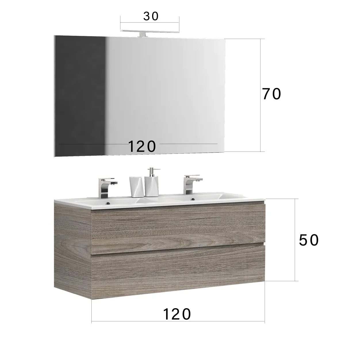 Meuble de salle de bain suspendu avec double vasque 120cm Rovere Well Alba