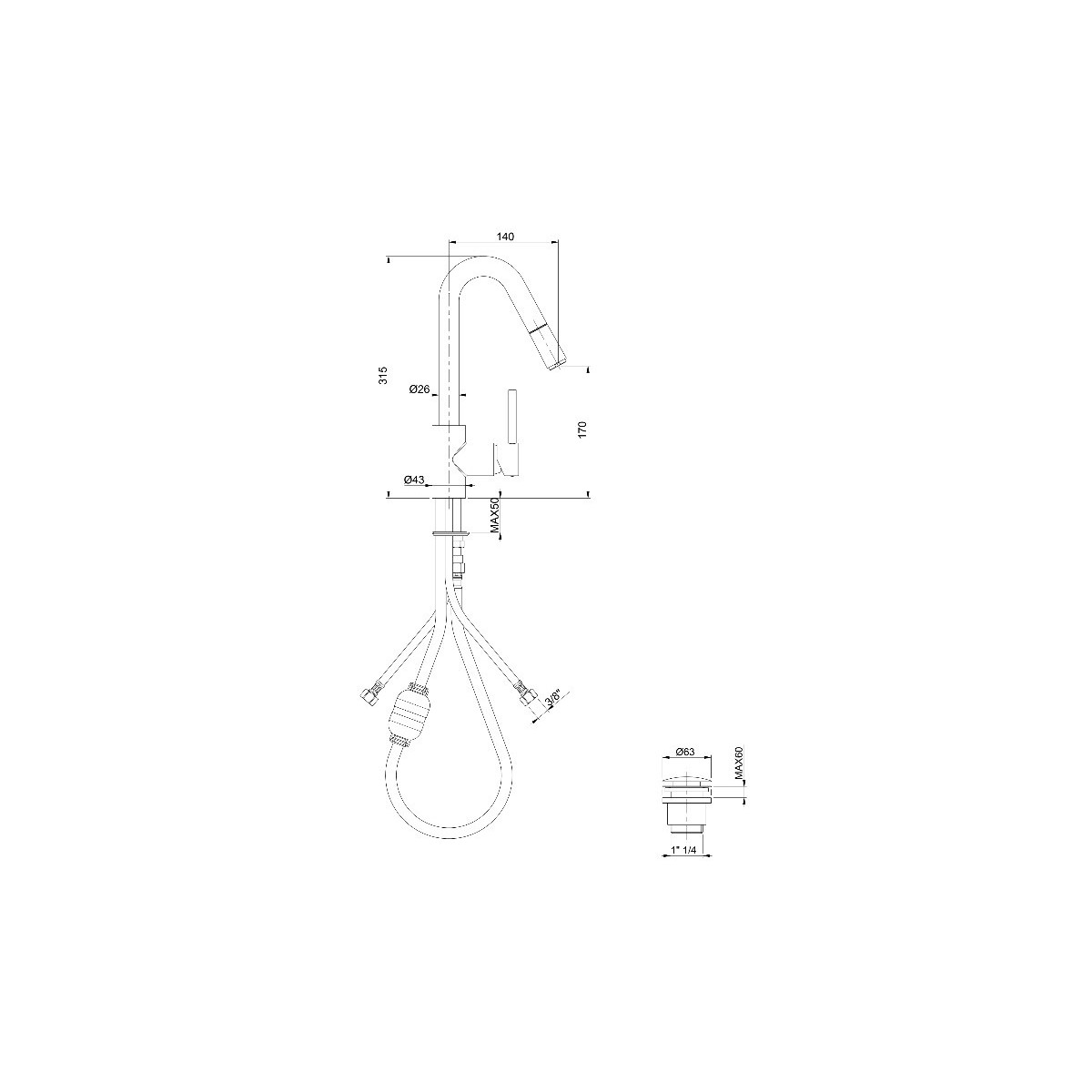 Rubinetto lavabo con bocca girevole cromato Jackie