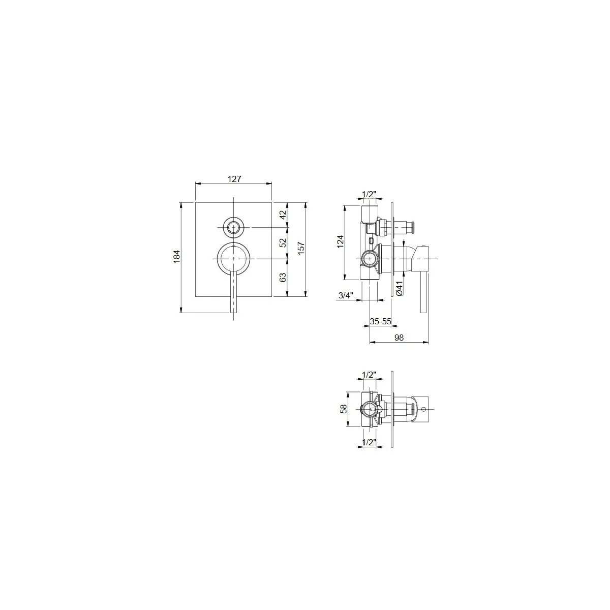Doccia incasso con deviatore e piastra minimalista quadra cromato Jackie