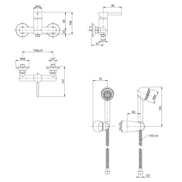 Externe Duschgruppe mit Jackie-Chrom-Kit