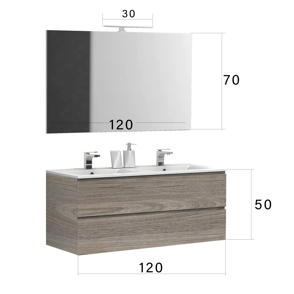 Meuble de salle de bain suspendu avec double vasque 120cm Rovere Leder