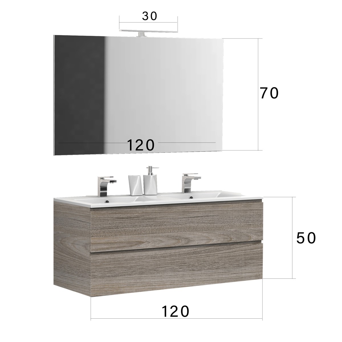 Mobile bagno sospeso doppio lavabo 120cm Rovere Leder