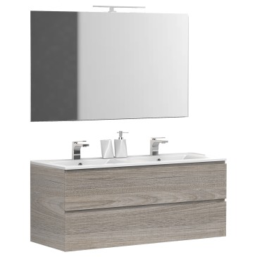 Mobile bagno sospeso doppio lavabo 120cm Rovere Leder