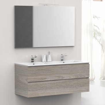 Mobile bagno sospeso doppio lavabo 120cm Rovere Leder