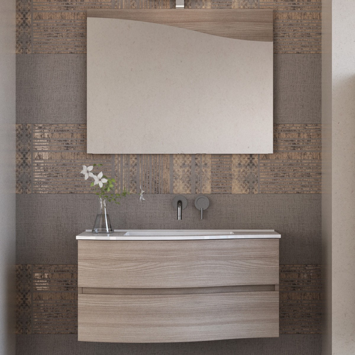 Meuble de salle de bain suspendu 90cm bois d'orme tIerra Mood-762