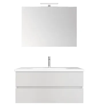 mobile sospeso legno bianco larice 100cm con specchio e lampada