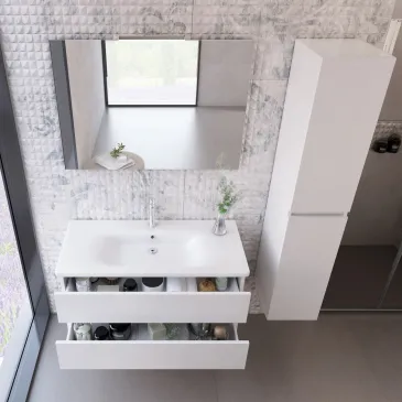 Meuble suspendu en mélèze blanc avec lavabo MOOD-756P et colonne