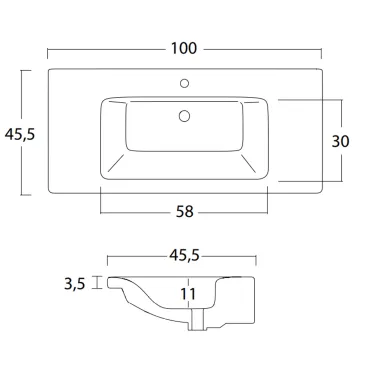 mobile sospeso legno bianco larice 100cm con specchio e lampada