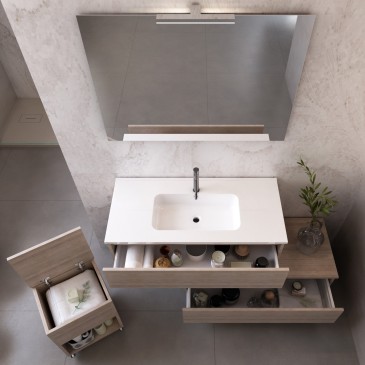 Meuble de salle de bain suspendu 120 chêne transe clair avec lavabo DUO-754C