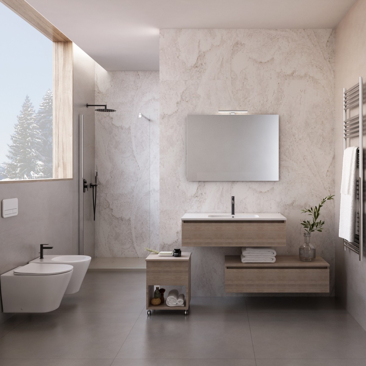 Meuble de salle de bain suspendu 120 chêne transe clair avec lavabo DUO-754C