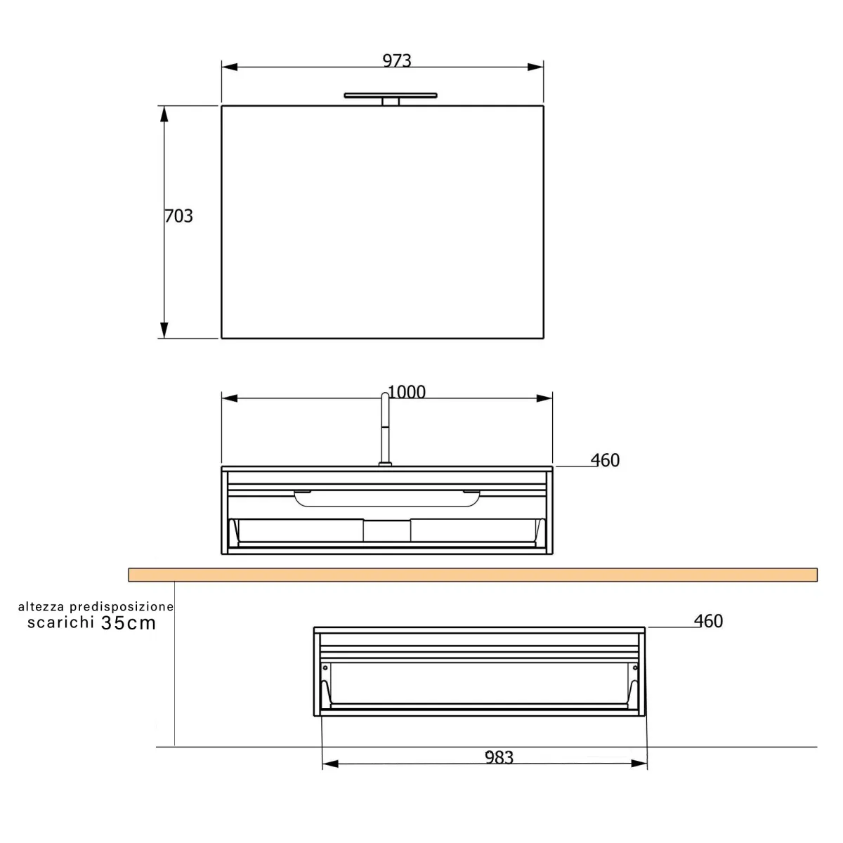 Mobile bagno sospeso 120 rovere trance chiaro con lavabo DUO-754C