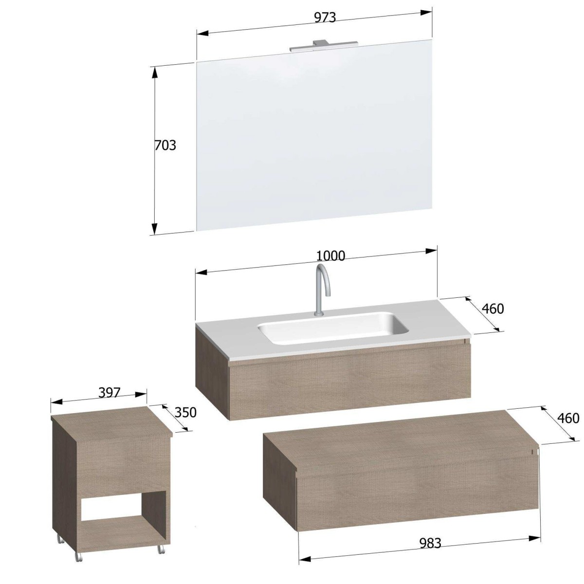 Meuble de salle de bain suspendu 120 chêne transe clair avec lavabo DUO-754C