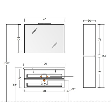 Meubles suspendus Olmo Terra avec lavabo et colonne MOOD-756P