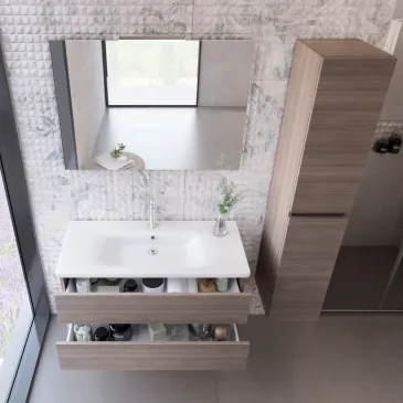 Mobile sospeso Olmo Terra con lavabo e colonna MOOD-756P