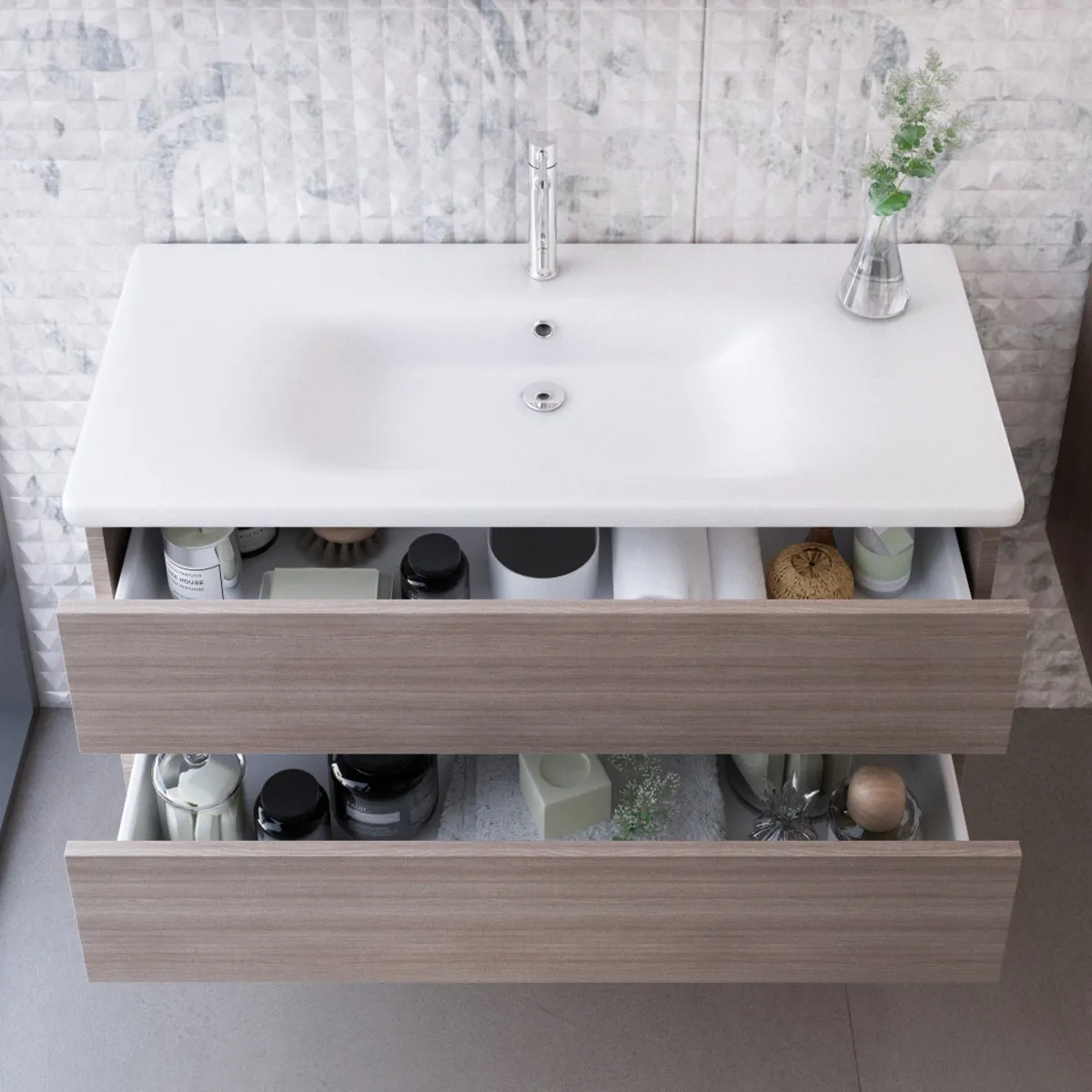 Meuble de salle de bain suspendu 100cm elm terra avec vasque en céramique MOOD-756