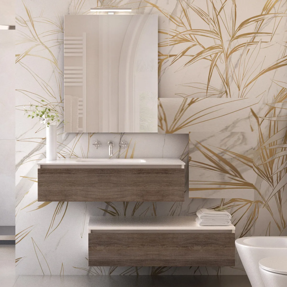 Meuble salle de bain suspendu 120cm effet bois chêne foncé Duo 192