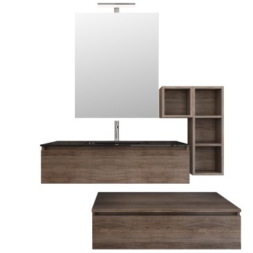 Mobile bagno sospeso rovere scuro con lavandino nero in vetro