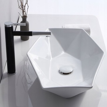 Lavabo bianco esagonale da appoggio bianco 37x57