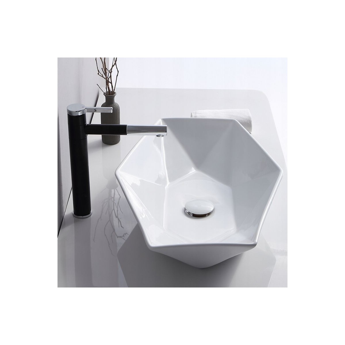 Lavabo bianco esagonale da appoggio bianco 37x57